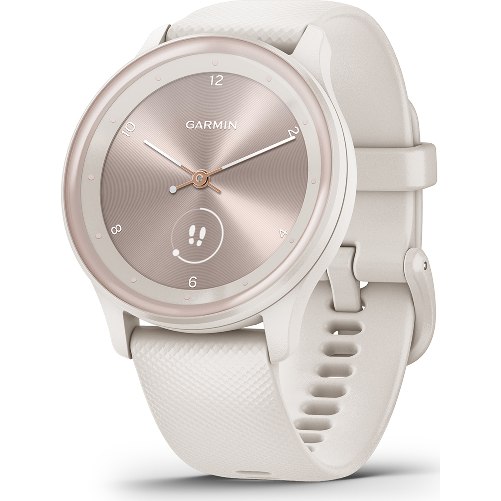 Garmin vivomove Style, Hybrid Smartwatch with Real Watch Hands and Hidden  Color Touchscreen Displays, Rose Gold with White Silicone Band